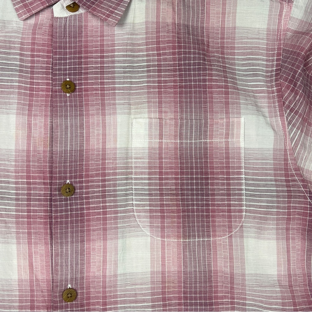 Tommy Bahama Button Up Camp Shirt XL Pink Plaid Tencel Cotton Short Sleeve - Picture 5 of 12